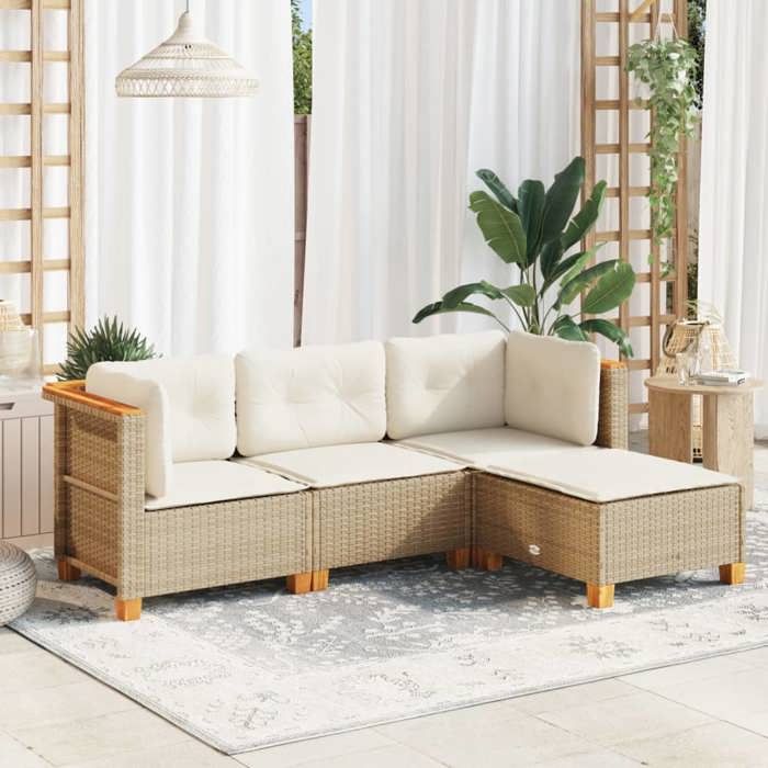 VidaXL Garden Lounge Set with Cushions 4 Pcs Beige Braided Resin 3261781