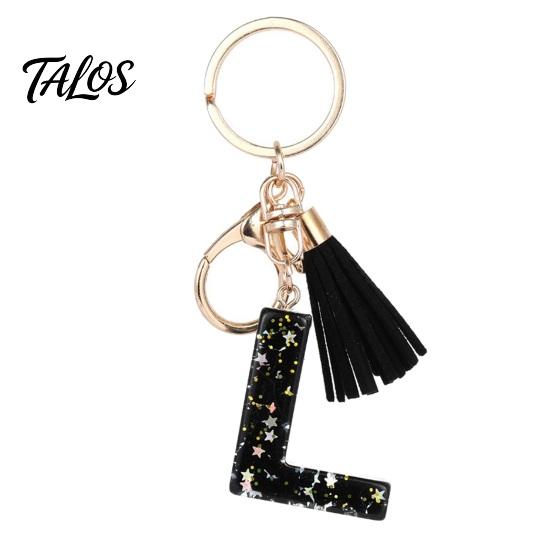 A-Z Charm Keychain Pendant, Sequins Star Letter with Tassel, Alphabet Initial Metal Keyring for Handbag Backpack Bag Pendant Key Holder
