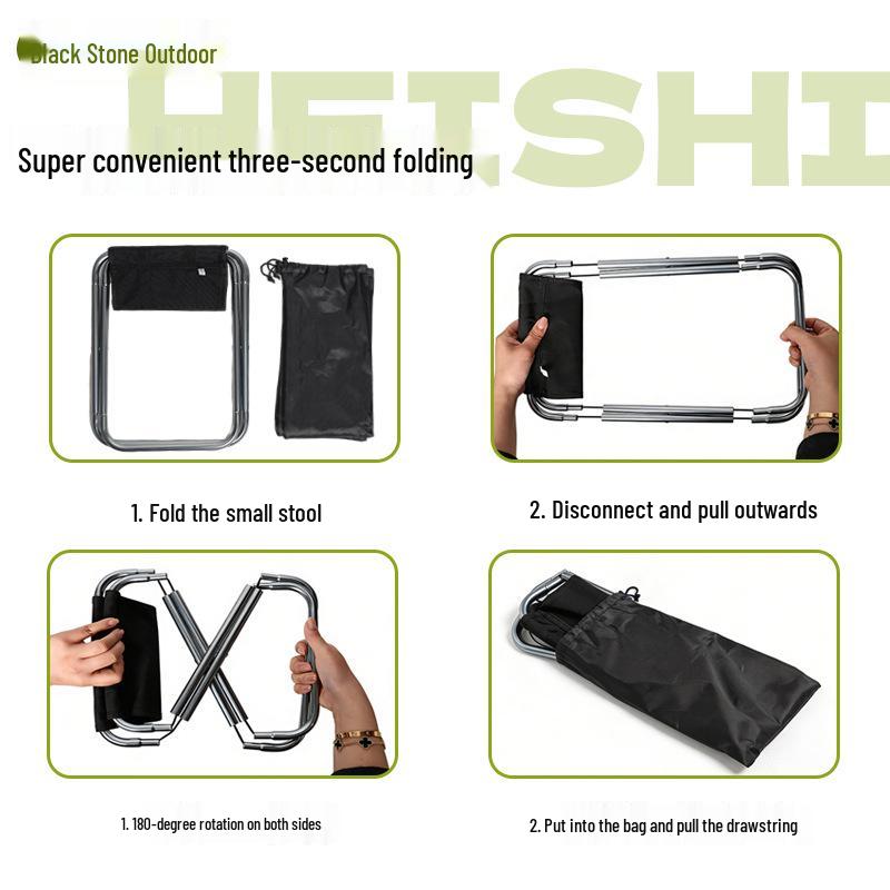Portable Black Stone Folding Outdoor Stool - Ideal for Camping, Beach, Fishing, and Picnics