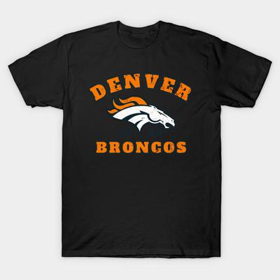 Men Black Print T-shirt Denver Broncos 1960 No-Cut Transfer Paper Print Cotton Tshirt