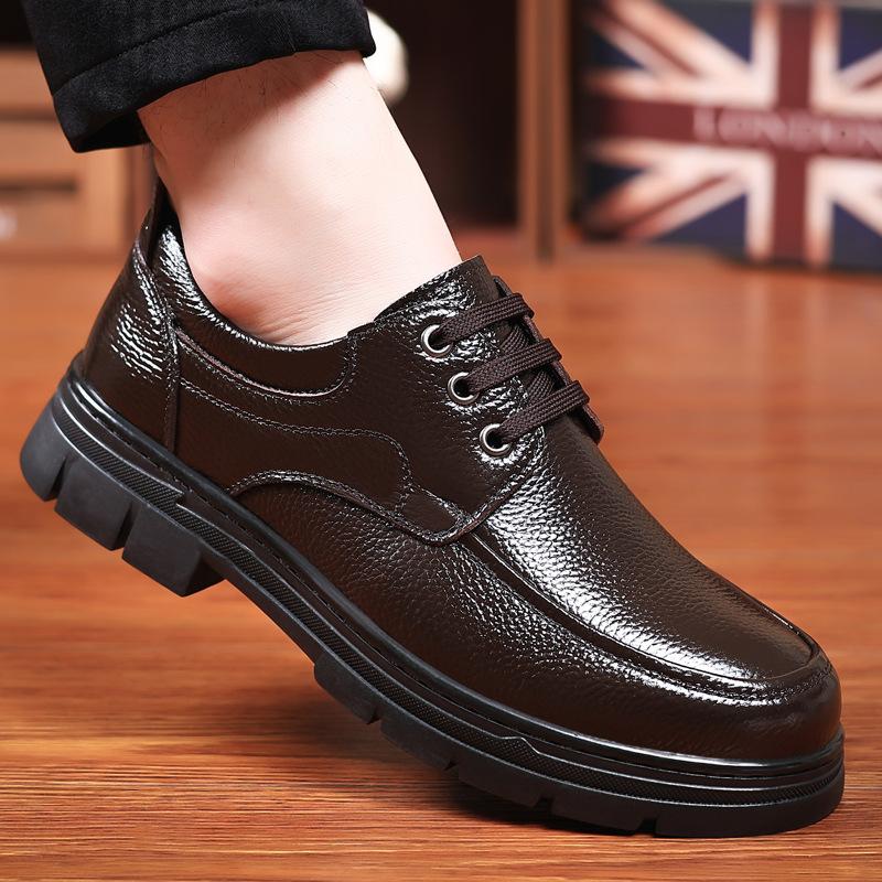Middle-aged men's casual leather shoes 2025 autumn new leather breathable lace-up men's shoes business versatile platform single shoes