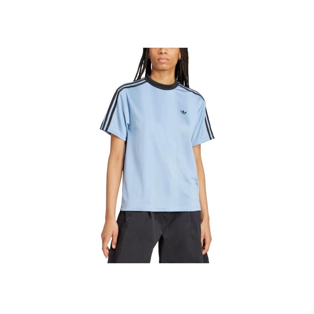 adidas Originals Adicolor Jacquard Sports Casual Crew Neck Short Sleeve T-Shirt Women Tops Smoke-Blue JV9644