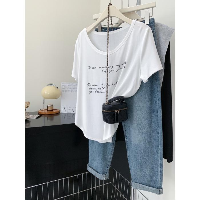 

Cotton modal g summer new loose meat cover lazy style top tide S белый
