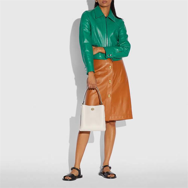 Coach Charlie 21 Minimalist Solid Color Pebble Grain Leather Bucket Bag Women bags White 89102-B4HA