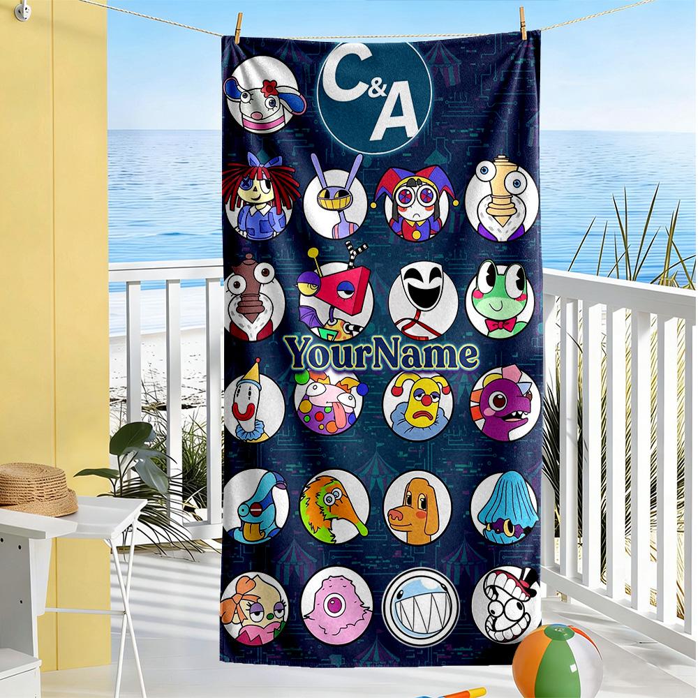 Digital Circus Customizable Name Beach Towel Super Soft & Absorbent Ideal for Travel Outdoor Swim Pool Yoga Surf Camping Hiking Gym Gift Holiday