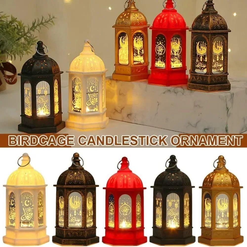 Moroccan Style EID Mubarak LED Light European Retro Minimalist Design LED Lantern Light Star Moon Shape Candlestick Lamp