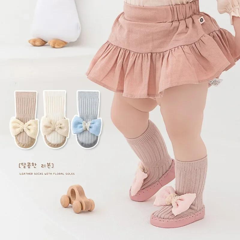 Frühling Sommer Baby Mädchen Socken Neugeborenes Baby Schleife Socken Säugling Baby Socken Rutschfest Weiche Baumwolle Bodensocken Schuhe