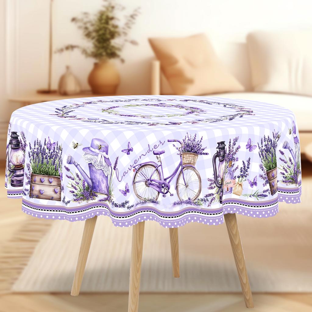 One Purple Lavender Patterned Tablecloth, Featuring Lavender And Butterfly Prints, Embossed Edges