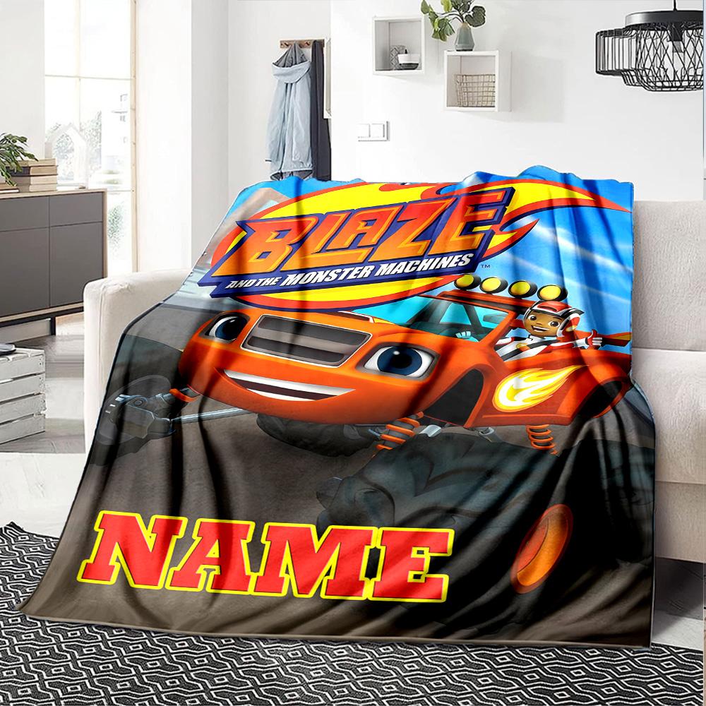 Coperta Morbida Personalizzabile Blaze e le Macchine Mostro2 – Nome Personalizzato, Coperta Accogliente per Tutte le Stagioni, Lavabile in Lavatrice, Coperta Personalizzata
