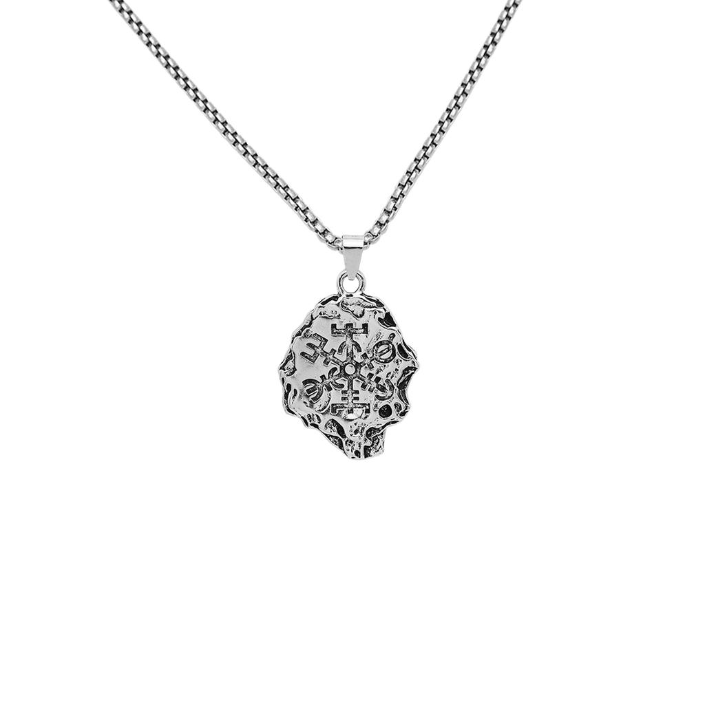 Norse Viking Necklace Vegvisir Symbol Compass Wolf Head Raven Hammer Pendant Vintage Stainless Steel Jewelry for Men Women