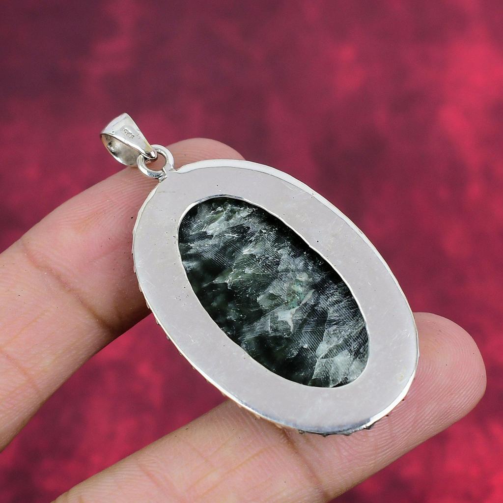 Seraphinite Pendant, 925 Solid Sterling Silver Pendant Handmade Gemstone Jewelry, Gifts For Wife Brand New Pendant
