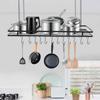 Black 12-Hook Overhead Pot and Pan Rack Organizer, Large 31.5 Inch Hanging Kitchen Utensils Storage for Home & Commercial Use