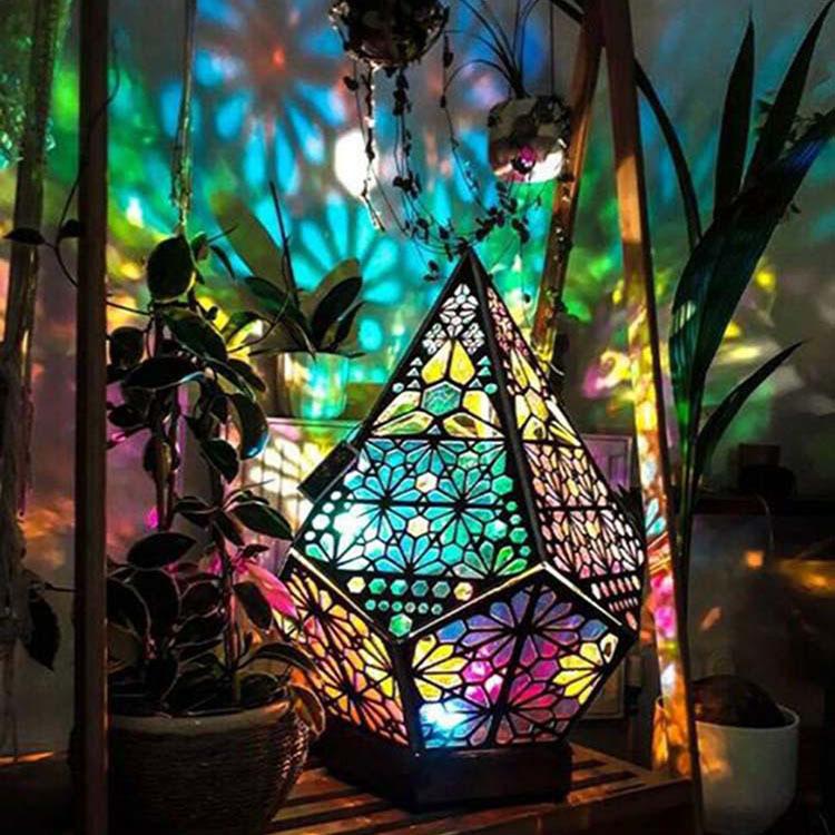 D2 Wooden Hollow Novelty Light LED Projection Night Lamp Bohemian Colorful Projector Desk Lamp Home Decor Atmosphere Lighting