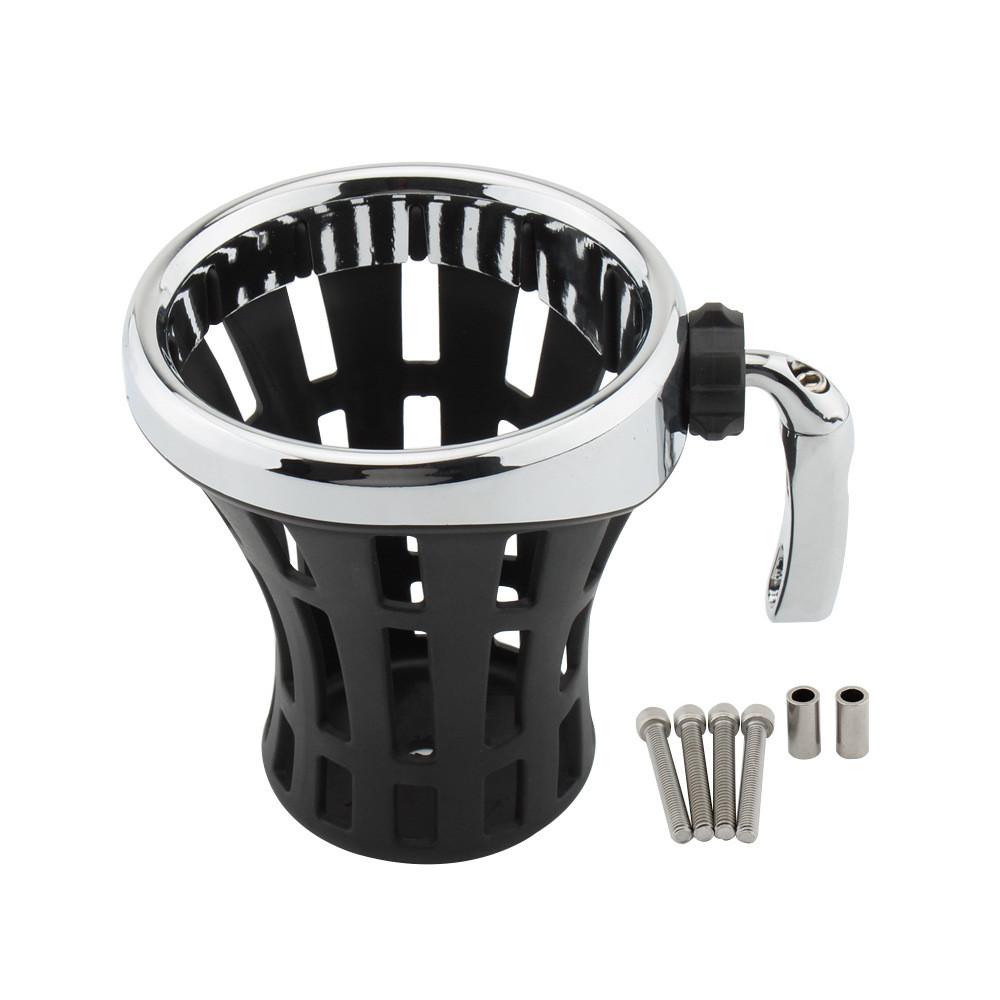 Universal Motorcycle Cup Holder Sturdy Black Drink Carrier With Chrome Rings For Honda Harley Bikes