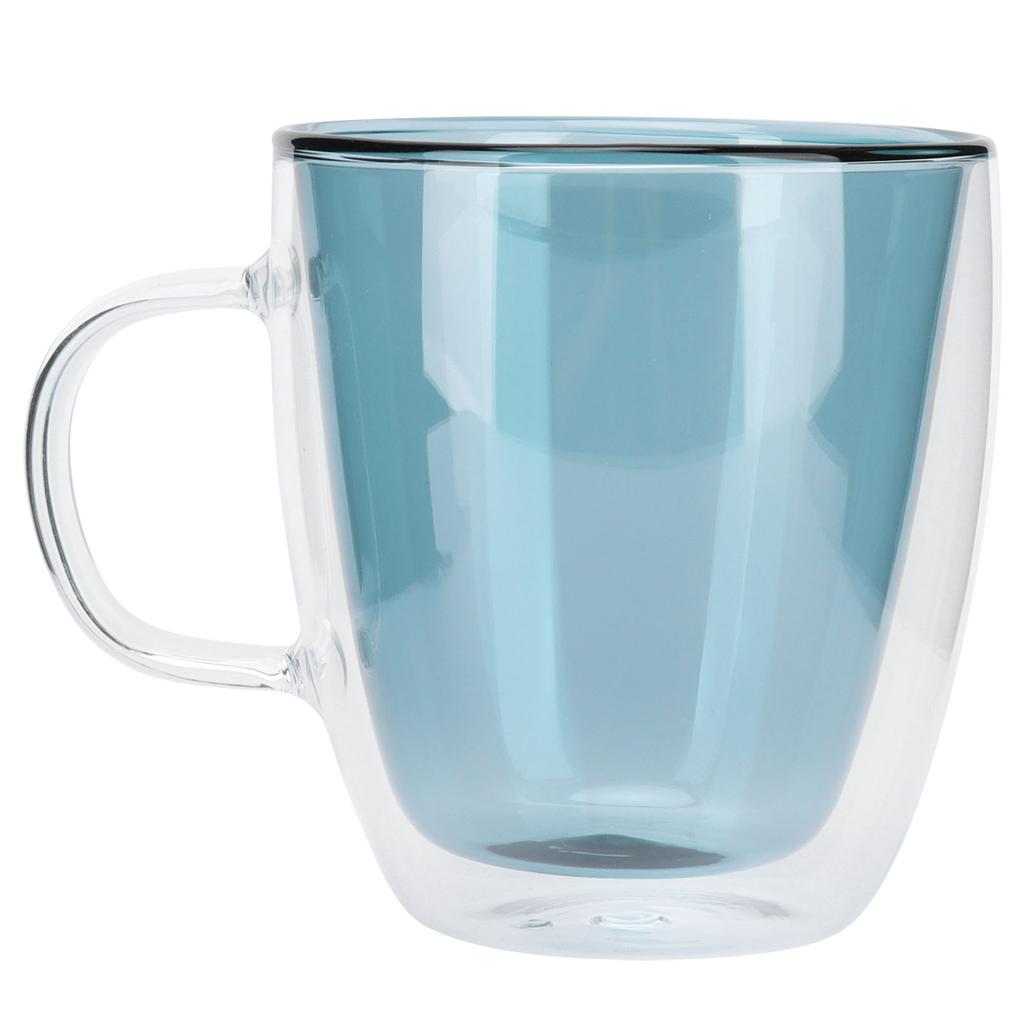 2Layer Cylindrical Coffee Cup HeatResistant Transparent Milk Mug for Home School (Lake Green Liner )