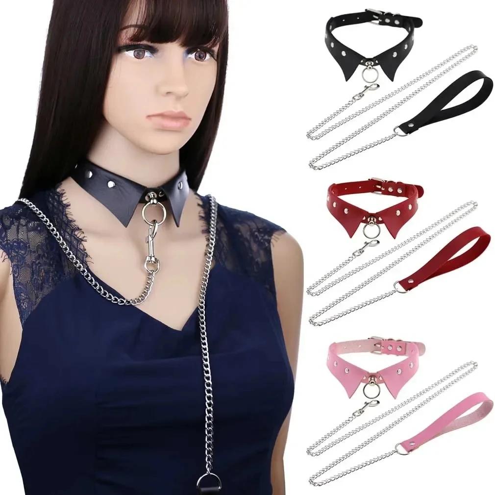 Adult Neck Collar Bondage Chain Slave Leash Steel Chain Dog Chain Neck Collars Sex Toys For Woman Man Couples Flirting Toys