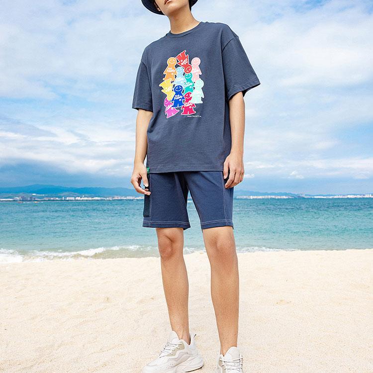 Anta Loose Breathable Cartoon Round Neck Pullover Short Sleeve T-Shirt Unisex Tops Gray 172228116-2