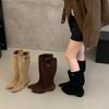Pointed Pleated Stacked Fashion Boots, Inner Heightening Version 2025 Autumn and Winter Thin Maillard Retro Boots