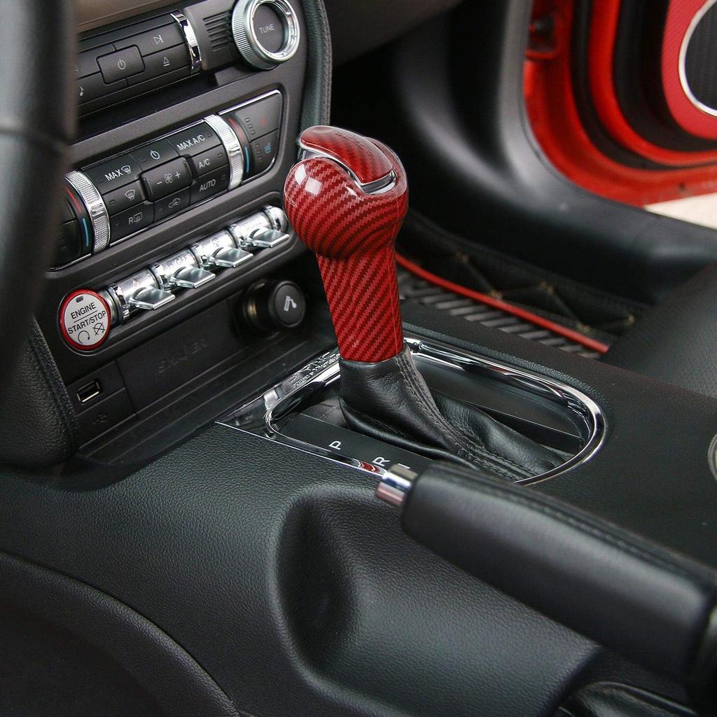 JeCar Red Carbon Fiber Gear Shift Knob Cover Trim for Ford Mustang 2015-2023 Interior Accessories