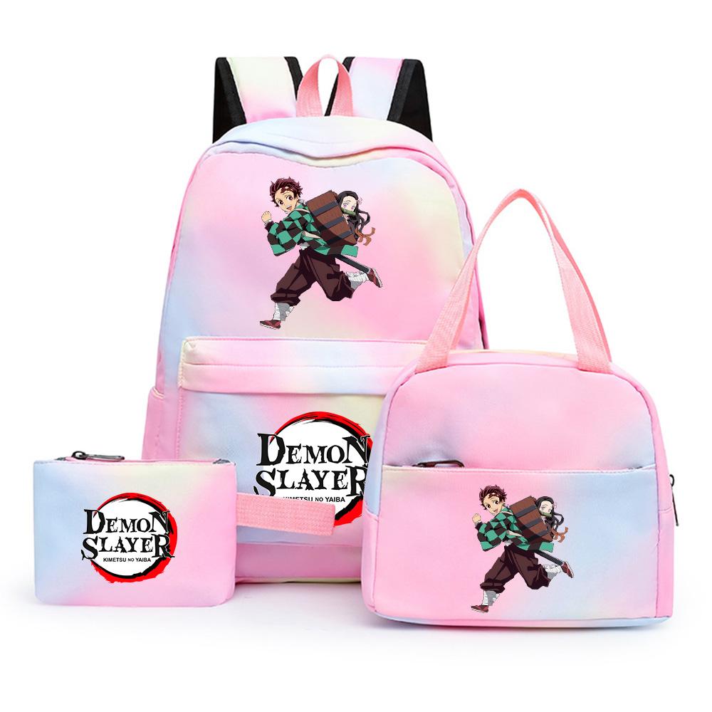 3Pcs/set Anime Demon Slayer Printed Backpack with Shoulder Bag Pengcil Case for Teenager Large Capacity Waterproof Bookbag Back To School Gift