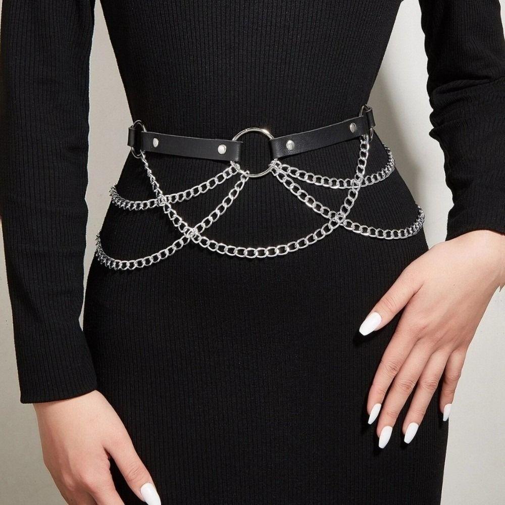 Mehrschichtige Damen-Hüftkette Verstellbare Metall-Hüftgürtel Hüftkorsett Kettengürtel Kette an Hosen