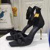 Fashion Satin Butterfly Knot Women Sandals Metal Thin Heel Sexy Square Toe High Heels Ankle Buckle Fashion Sandals Solid Color Shoe