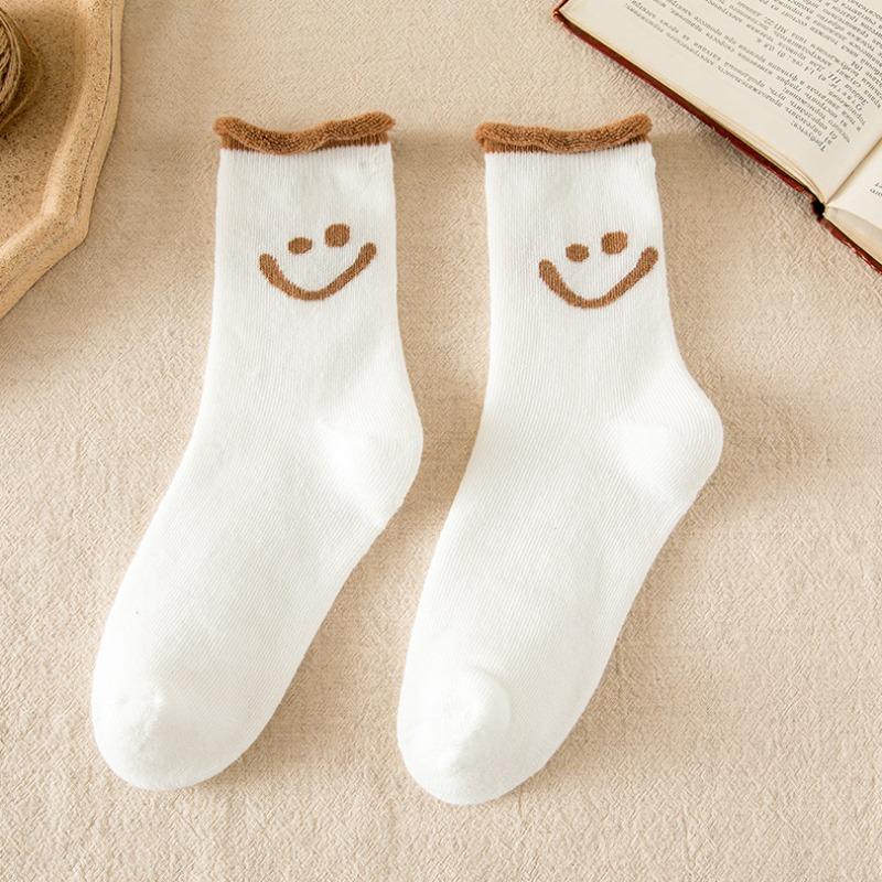 1-10 PairesChaussettes Chaudes Épaisses en Polaire pour Femmes Automne Hiver Chaussettes en Coton Éponge avec Doublure Peluche Mi-Mollet Style Japonais Chaussettes d'Intérieur