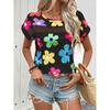 Womens Casual Short Sleeve Round Neck T-Shirt With Striped Print Loose Fit Milk Silk Blend Comfortable 2025
