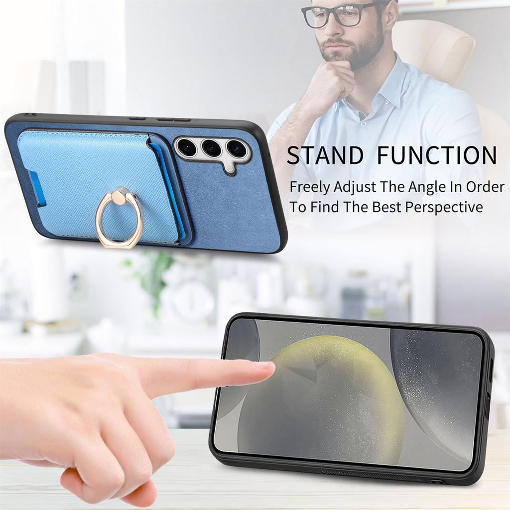 For Samsung Galaxy S25 Magnetic Case Detachable Card Bag Leather Back Cover with Kickstand