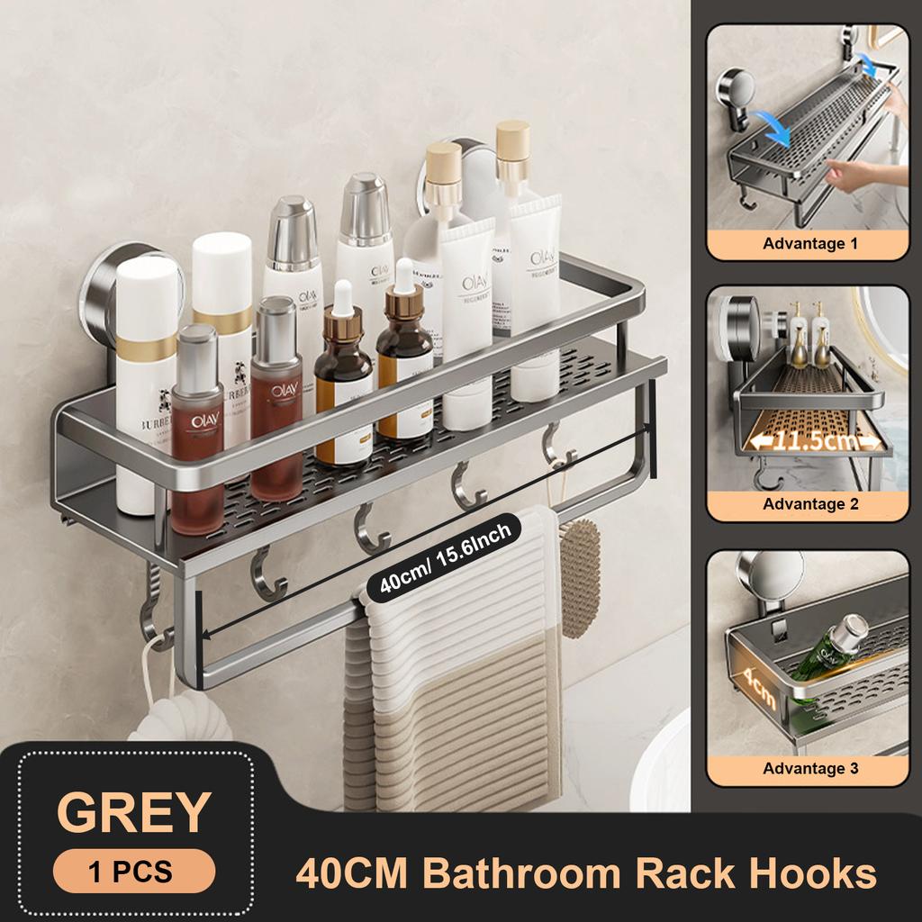 Bathroom Rack Bathroom Shelf Toilet Space Aluminum No Drill Hanging Rack Bathroom Organizer Hang On The Wall Suction Cup