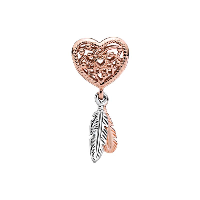 Pandora Hollow Heart with Feather Dream Catcher Charm Women s Rose Gold 789068C00