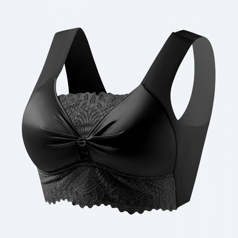 Seamless Lace Gathered Fixed Cup With Chest Pad No Underwire Vest Style Bra