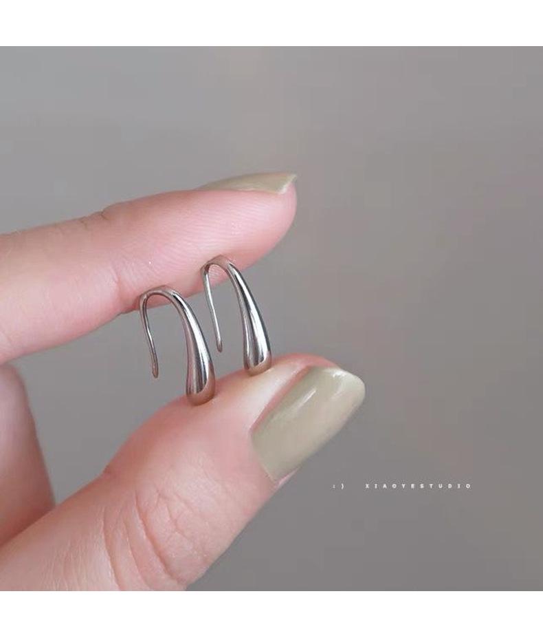 S925 Sterling Silver Women's Simple Korean Style Water Drop Stud Earrings for Sleeping