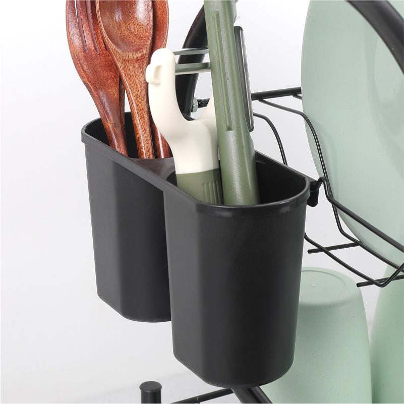 Black Double-Layer Kitchen Organizer: Electroplated Bowl, Plate, and Chopstick Drying Rack with Cup Storage
