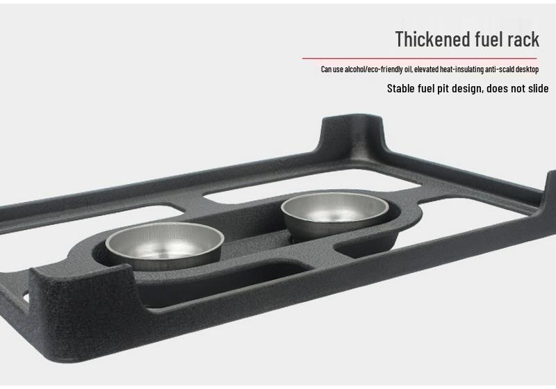 Rectangular Non-Stick BBQ Grill with Wooden Base and Alcohol Stove