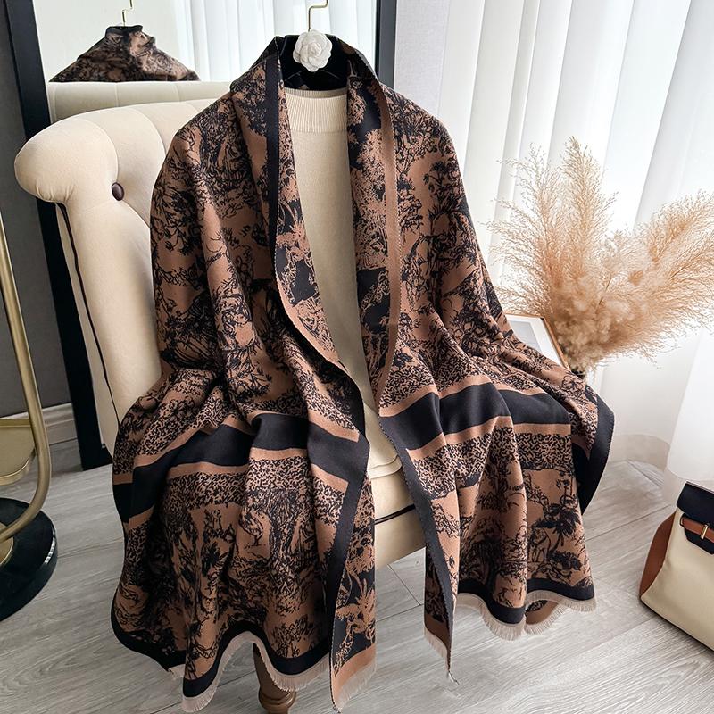 New Women Two-Sided Print Scarf Imitation Cashmere Soft Warm Pashmina Shawl Winter Coldproof Windproof Blanket Scarf