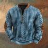 Fall Winter Men Sweatshirt Half Zipper Rhombus Texture Patchwork Round Neck Pullover Long Sleeves Daily Outdoor Sports Top