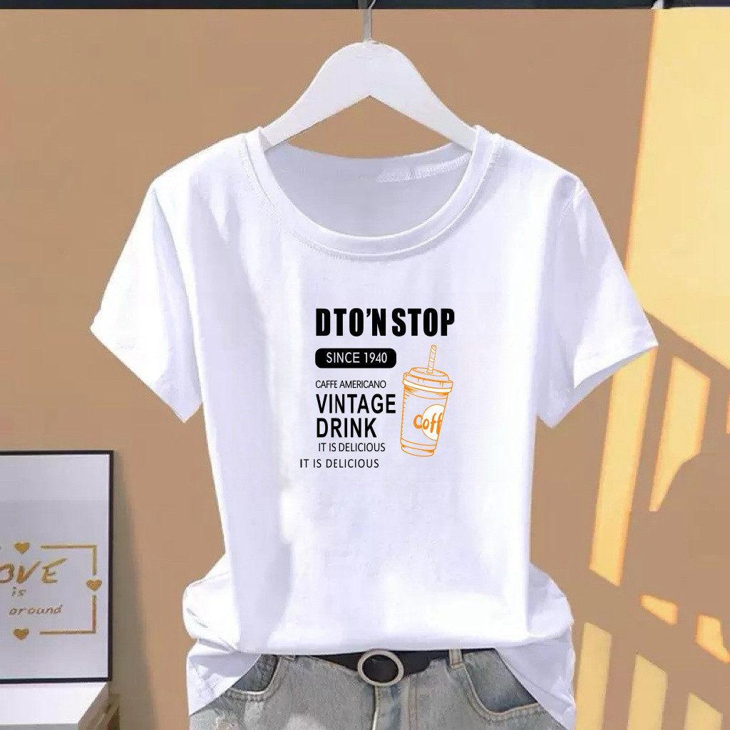 

Women s Summer Loose Fit Short Sleeve T-shirt: Casual Letter Print, Round Neck, Slimming, Youthful, Versatile Style. L