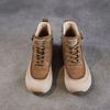 Johnature Echtes Leder Dicksohlige Retro Stiefeletten mit seitlichem Reißverschluss Lässige Schnürschuhe Damen Flache Plateau Schuhe