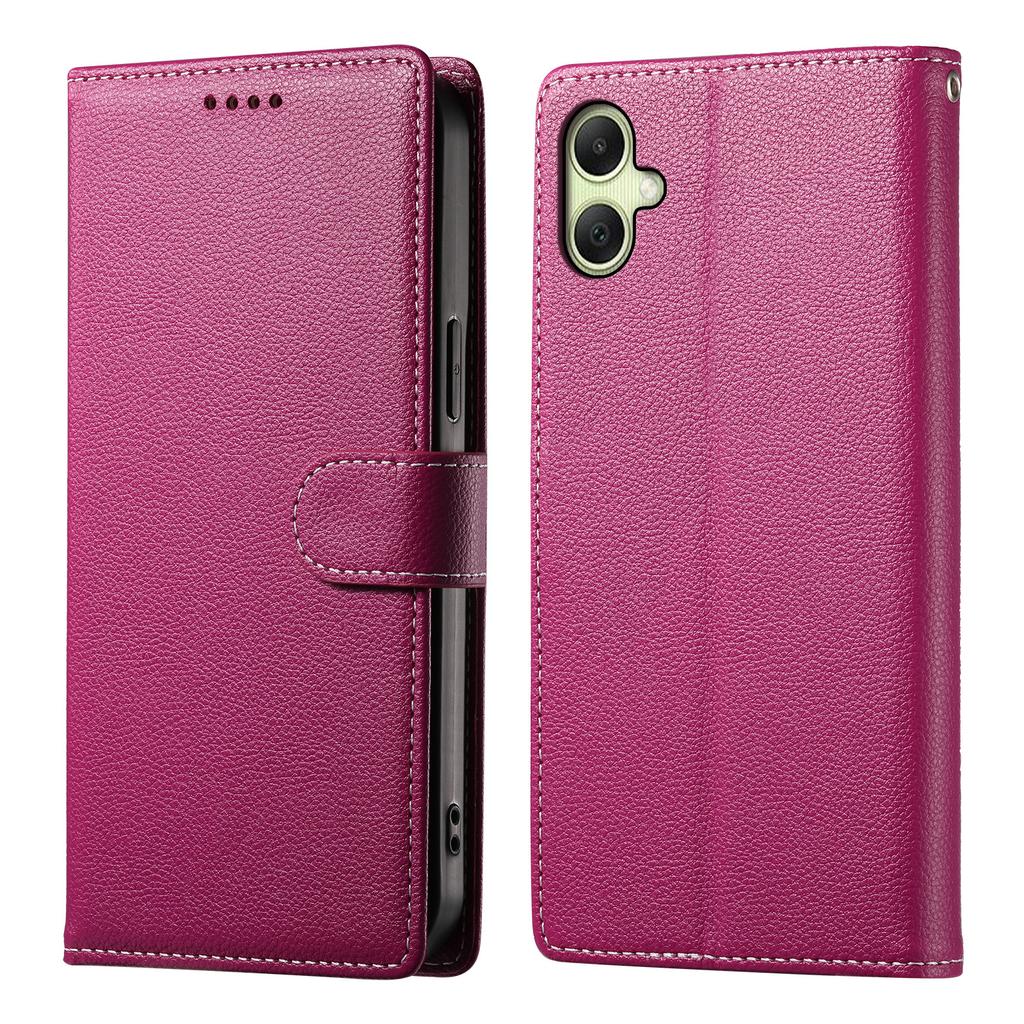 For Samsung Galaxy A07 4G Case Magnetic Snap Litchi Texture Leather Wallet Phone Cover with Wrist Strap