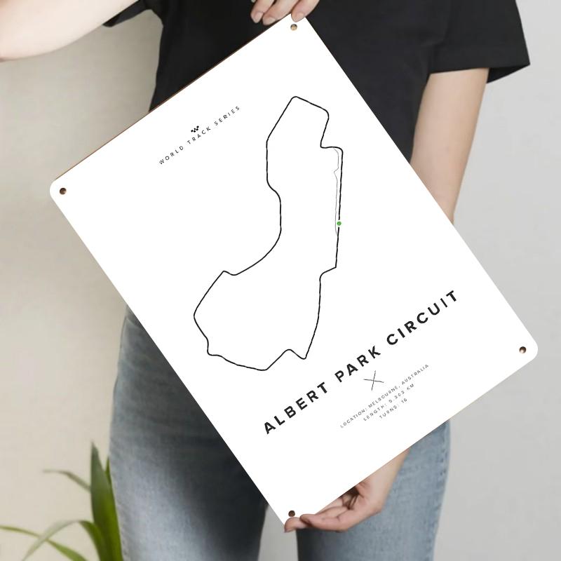 

World Track Series Albert Park Circuit Metal Wall Art Melbourne Australia Racing Decor KM Turns 20x30cm（7.8x11.8inch）