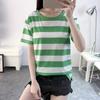 Summer T-shirt Round Neck Short Sleeve T-shirt Striped Print Breathable Versatile Loose Fit Top Streetwear