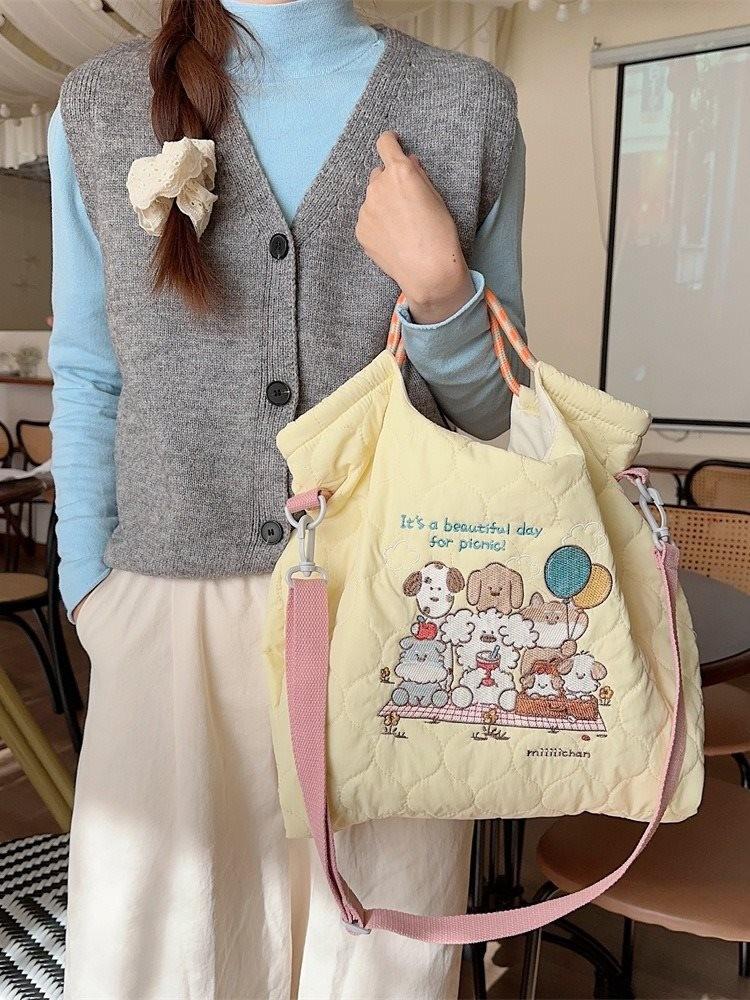 Adorable Soft Cotton Embroidered Tote Bag Stylish And Spacious Handbag For Daily Use
