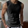 INCERUN Summer Men Round Neck Sleeveless Semi-Sheer Rib Casual Tank Tops