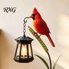 Creative Metal Patio Decorations Garden Solar Light, Red Bird Lantern, Outdoor Stake Yard Decor, Colorful Hand Painted Art Warm Glow Lantern for Lawn