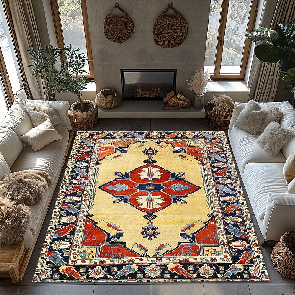 Vintage Persian Rug Carpet Bohemian Area Rug Non-Slip Floor Mat Living Room Decor Home Accent Traditional Pattern Soft Comfort
