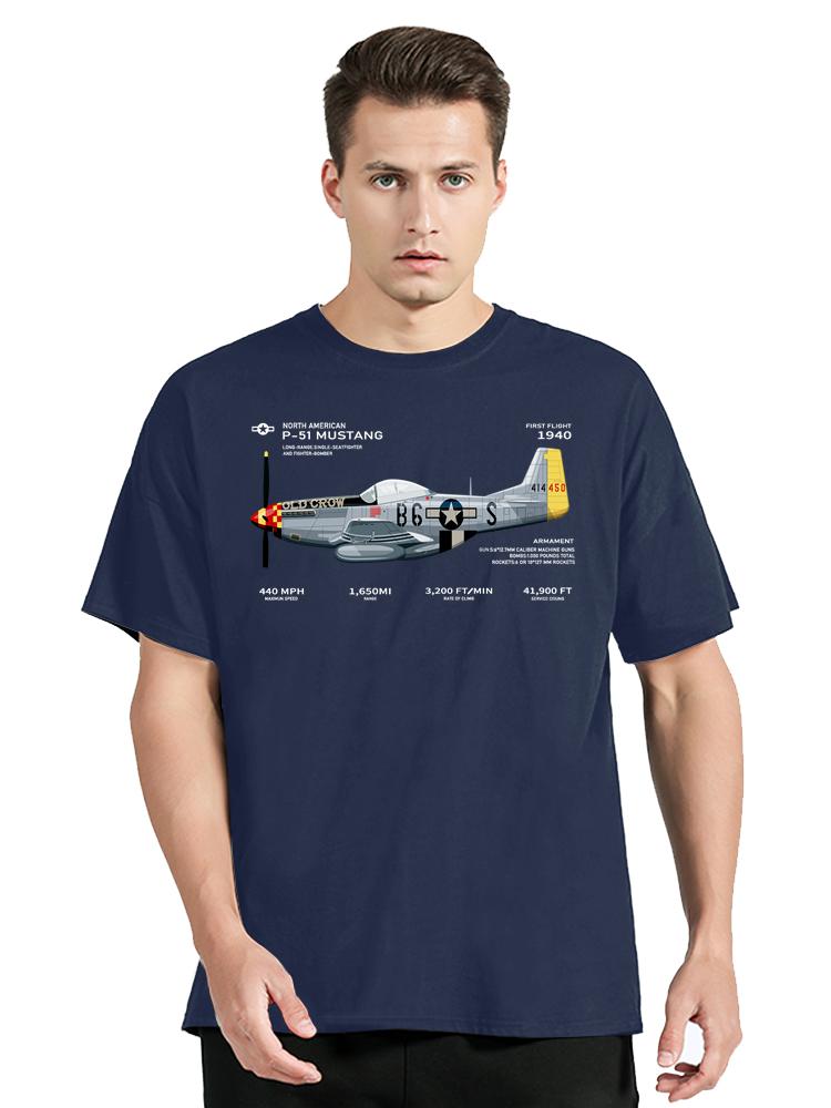 Streetwear Casual Bomull O-ringad T-shirt Herr Oversized T-shirt P-51 Mustang WW Flygplan Historisk Krigsfågel Jaktplan T-shirt Toppar