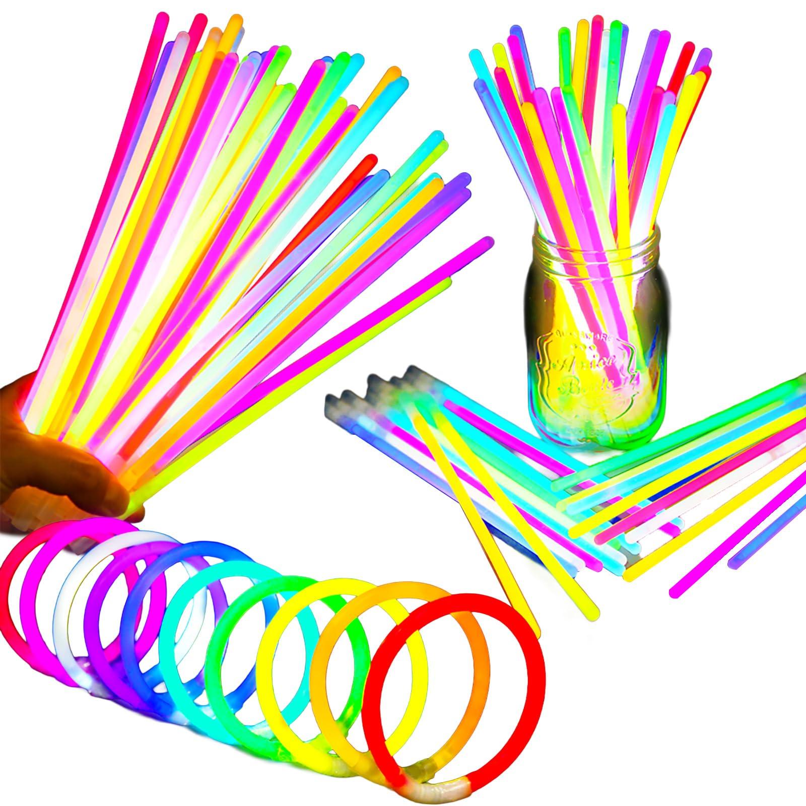 100 Lumica Glow-in-the-Dark Bracelets in 10 Colors - Glow-in-the-Dark Bracelet Joint Set - Perfect for Festivals, Events, Weddings, and School