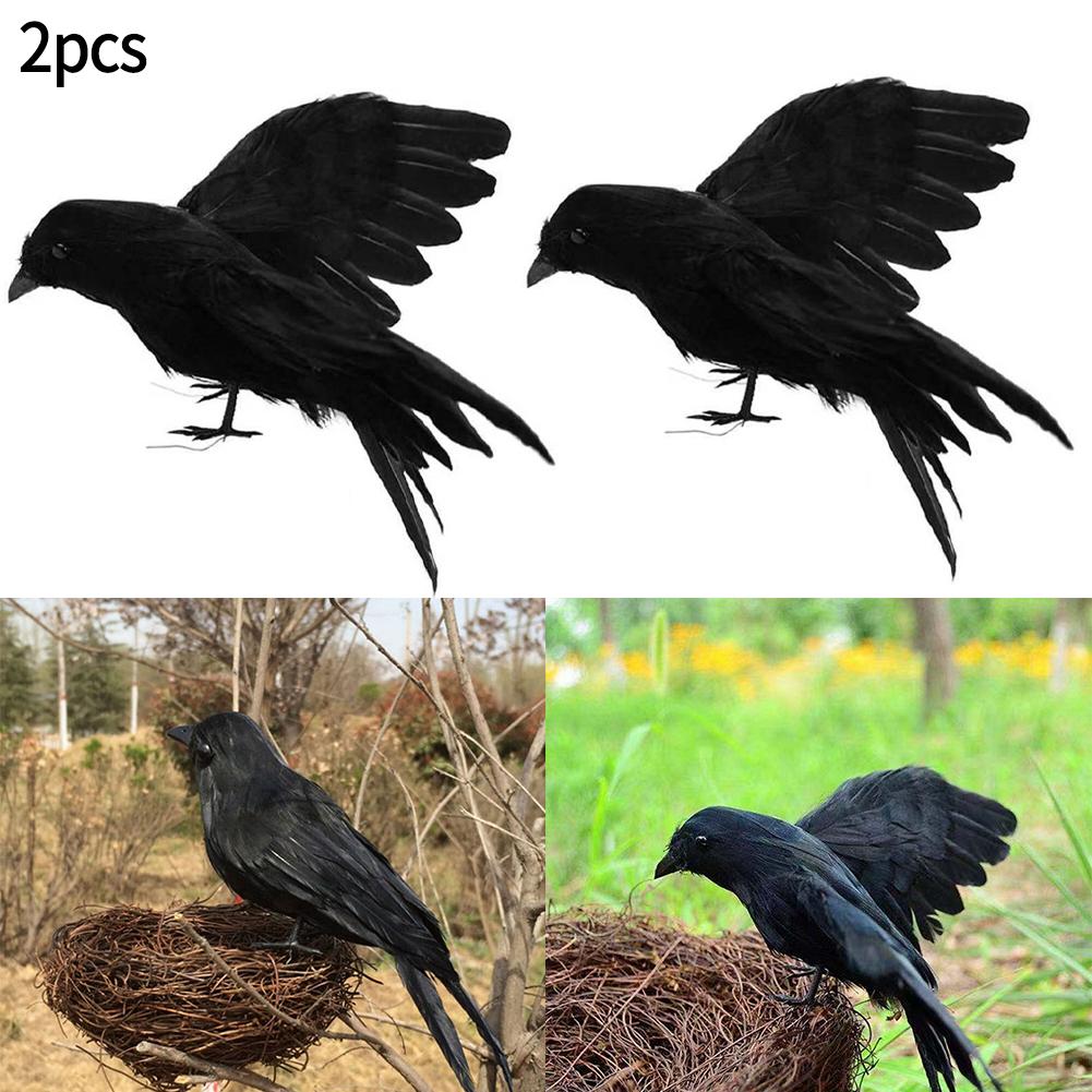 Fake Crows Set of 2 Realistic Halloween Props for Themed Parties and Outdoor Displays Perfect for Scare Tactics