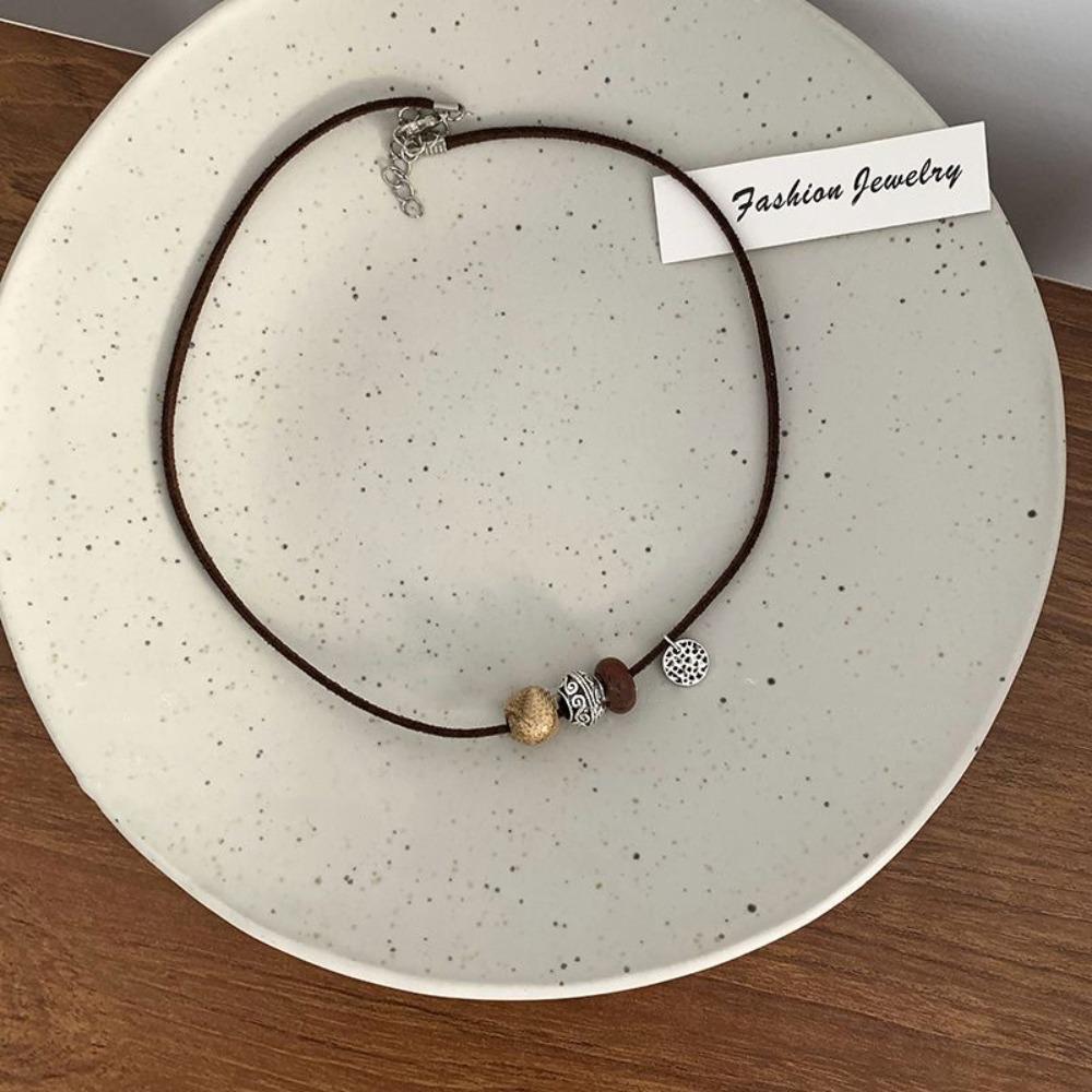 

Ethnic Style Wooden Beads Necklace Vintage Braided String Beaded Necklace Women s Accessories